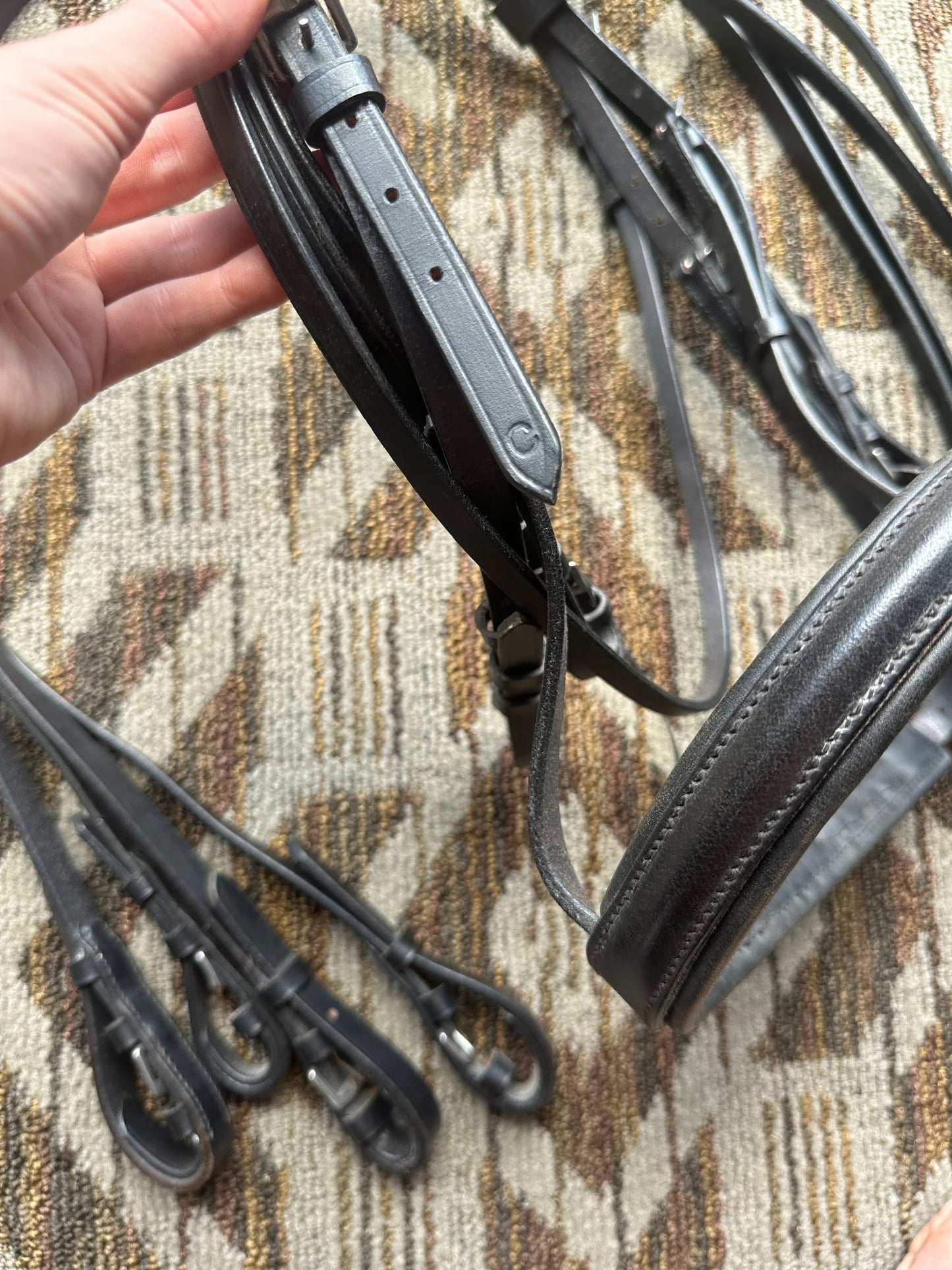 Black Padded Double Bridle w/ Reins