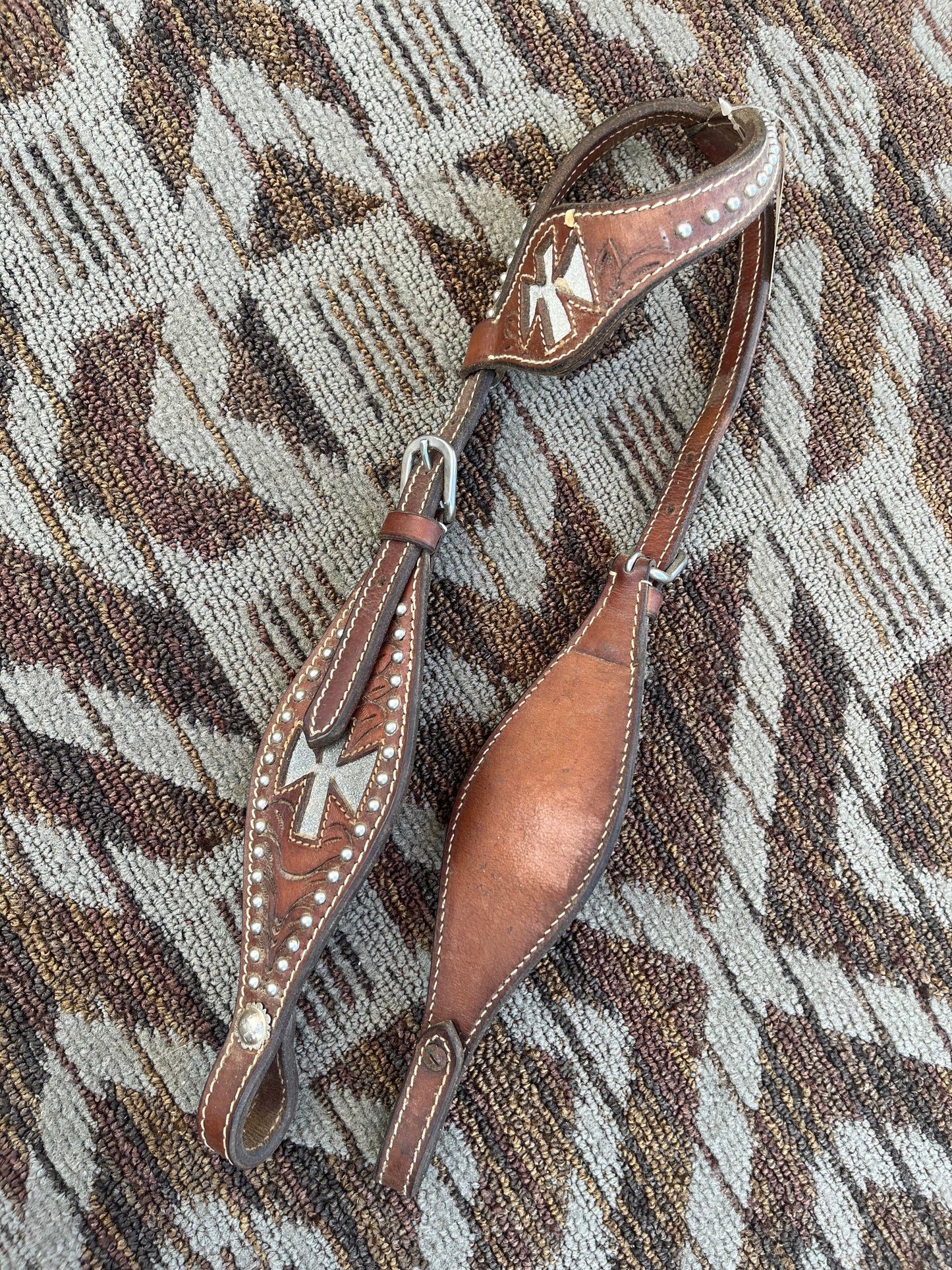 Studded and Tooled One Ear Headstall