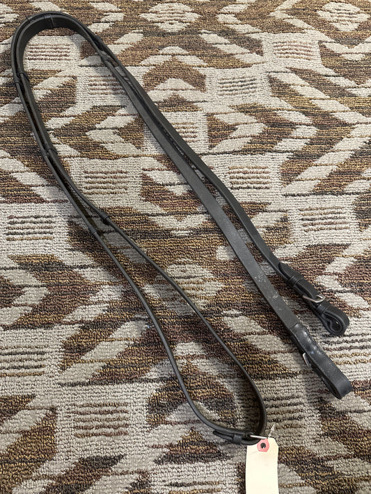 Black Leather Webbed Reins w/ Hand Stops