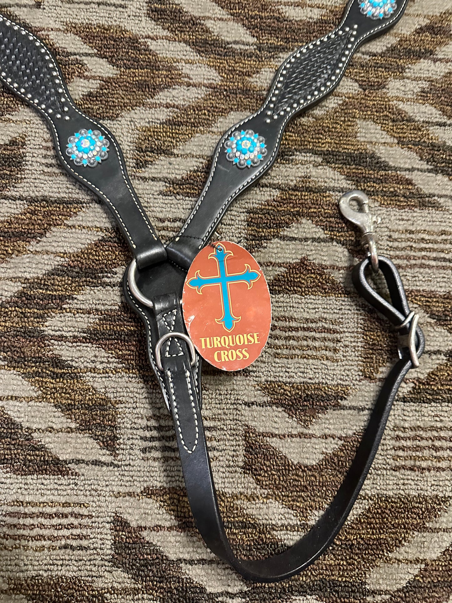 Turquoise Cross Blingy Breastcollar