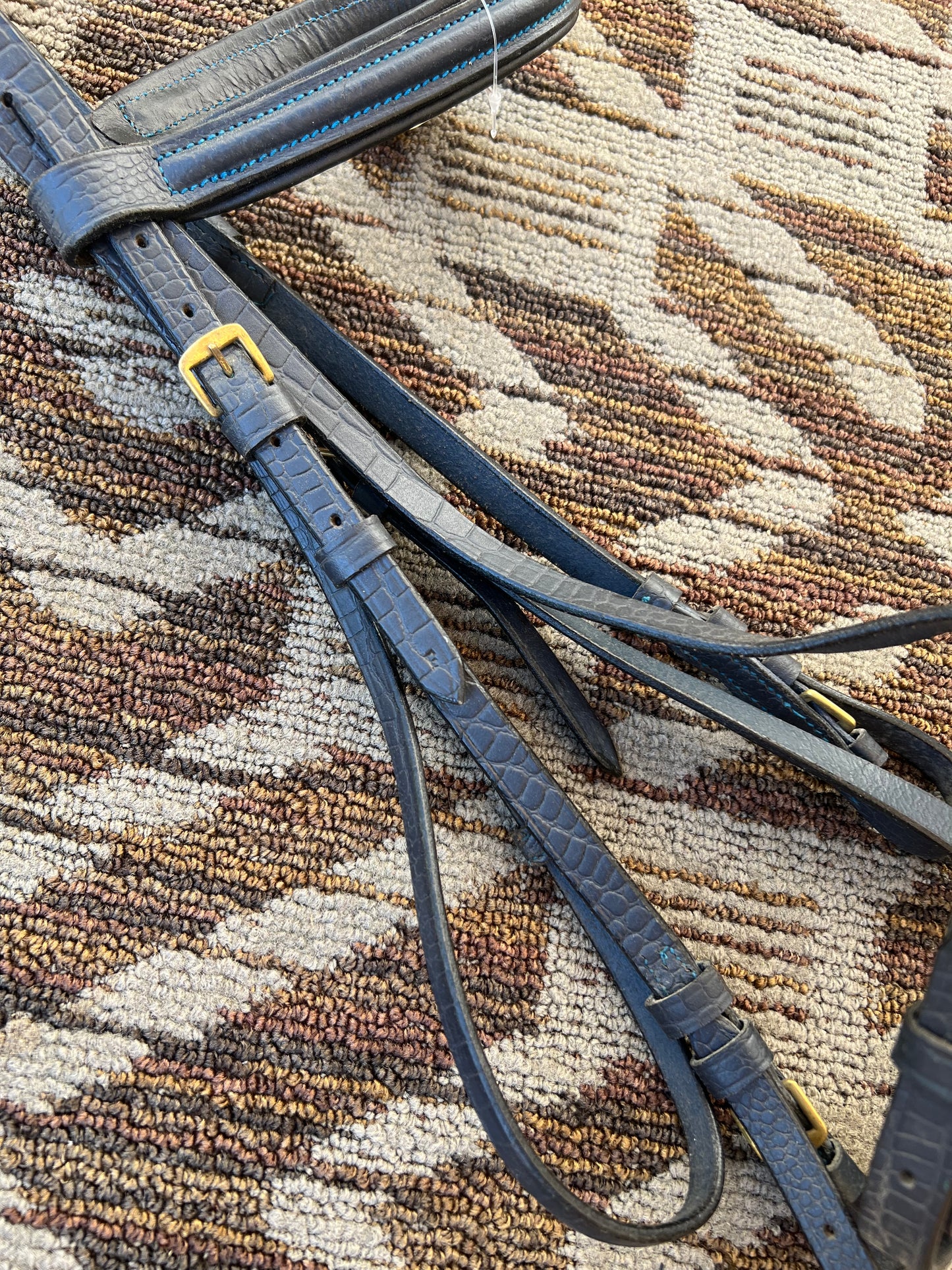 Dark Blue Alligator Print Dressage Bridle