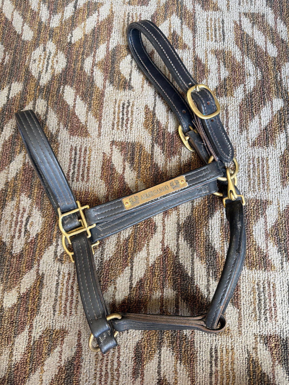Black Triple Stitched Leather Halter