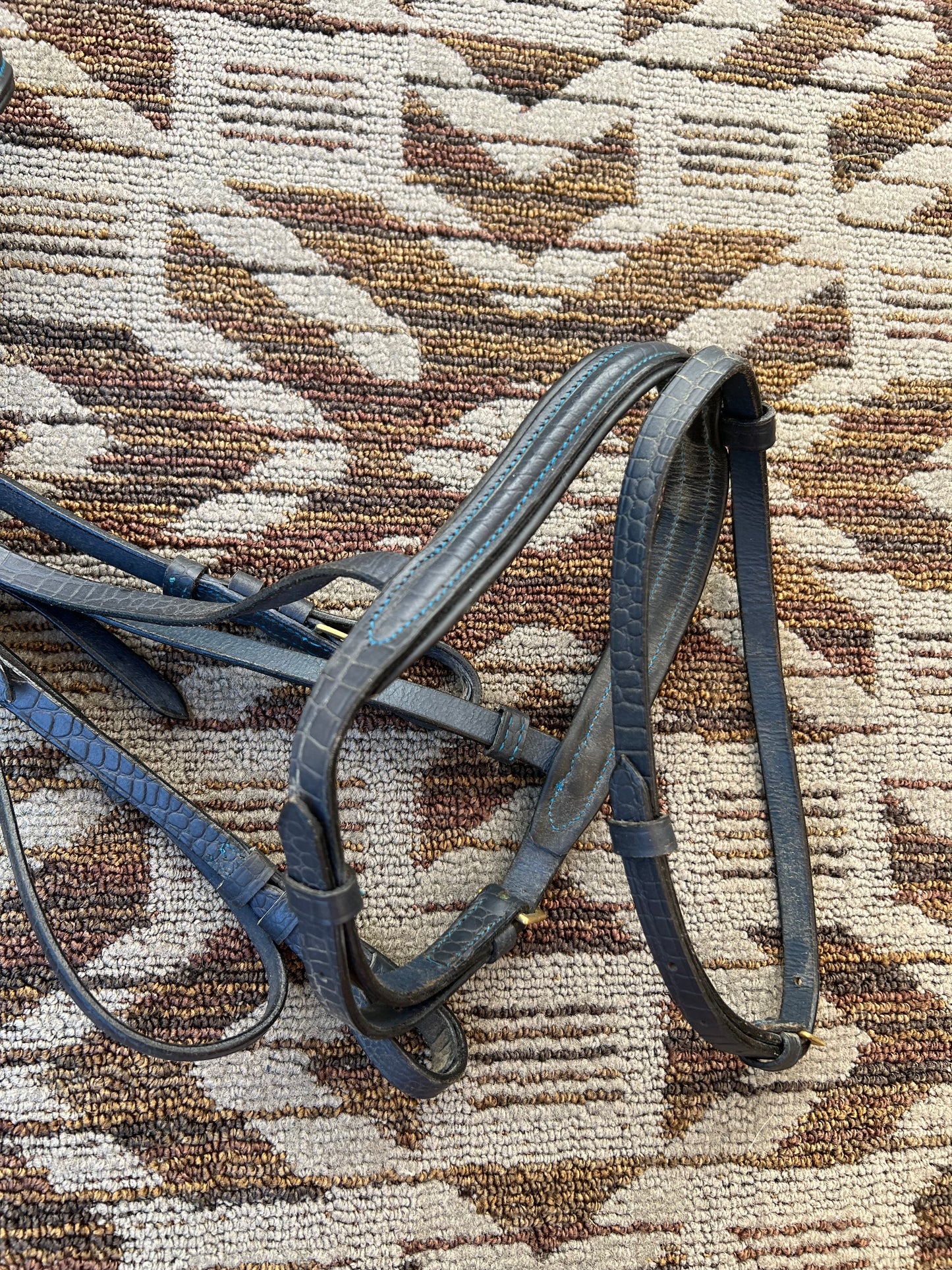 Dark Blue Alligator Print Dressage Bridle