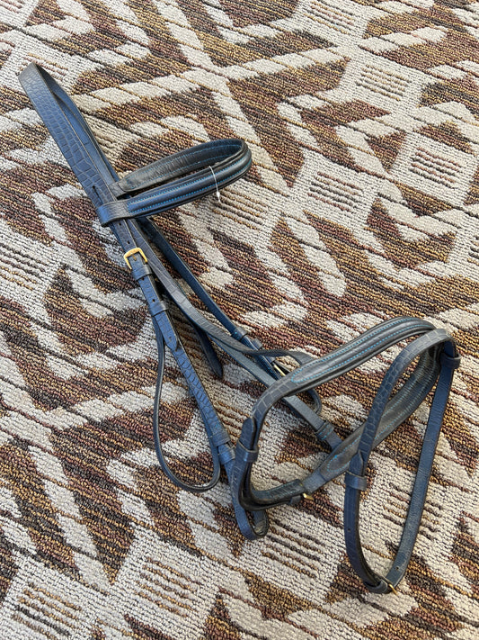 Dark Blue Alligator Print Dressage Bridle