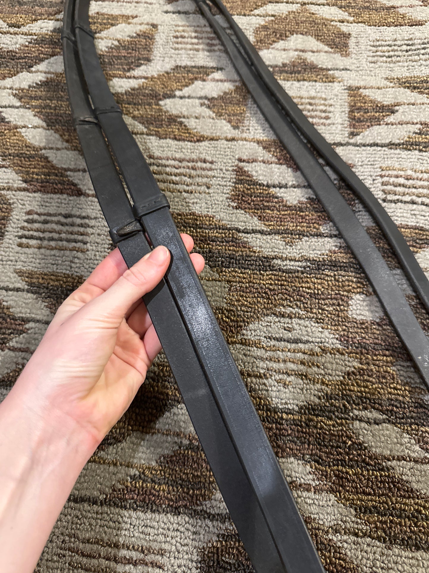 Black Leather Webbed Reins w/ Hand Stops