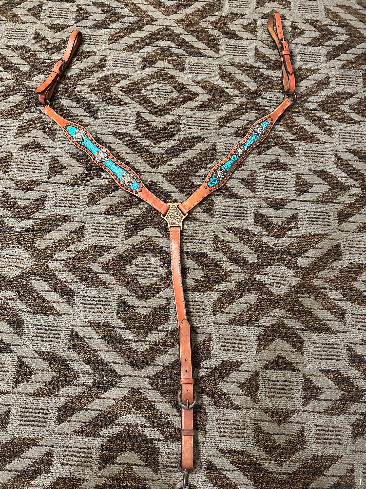 Leather Turquoise Bling Breastcollar