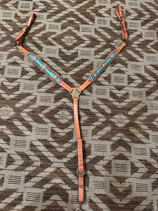 Leather Turquoise Bling Breastcollar