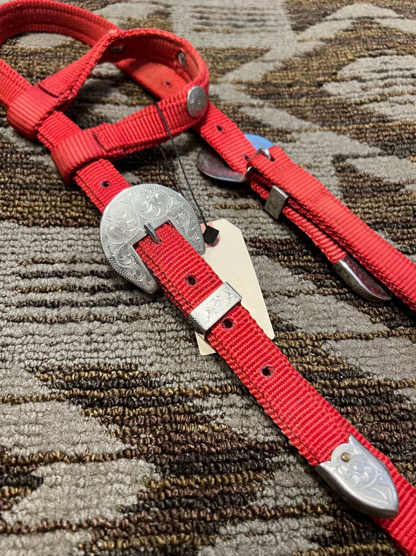 Red Nylon One Ear w/ Silver Accents