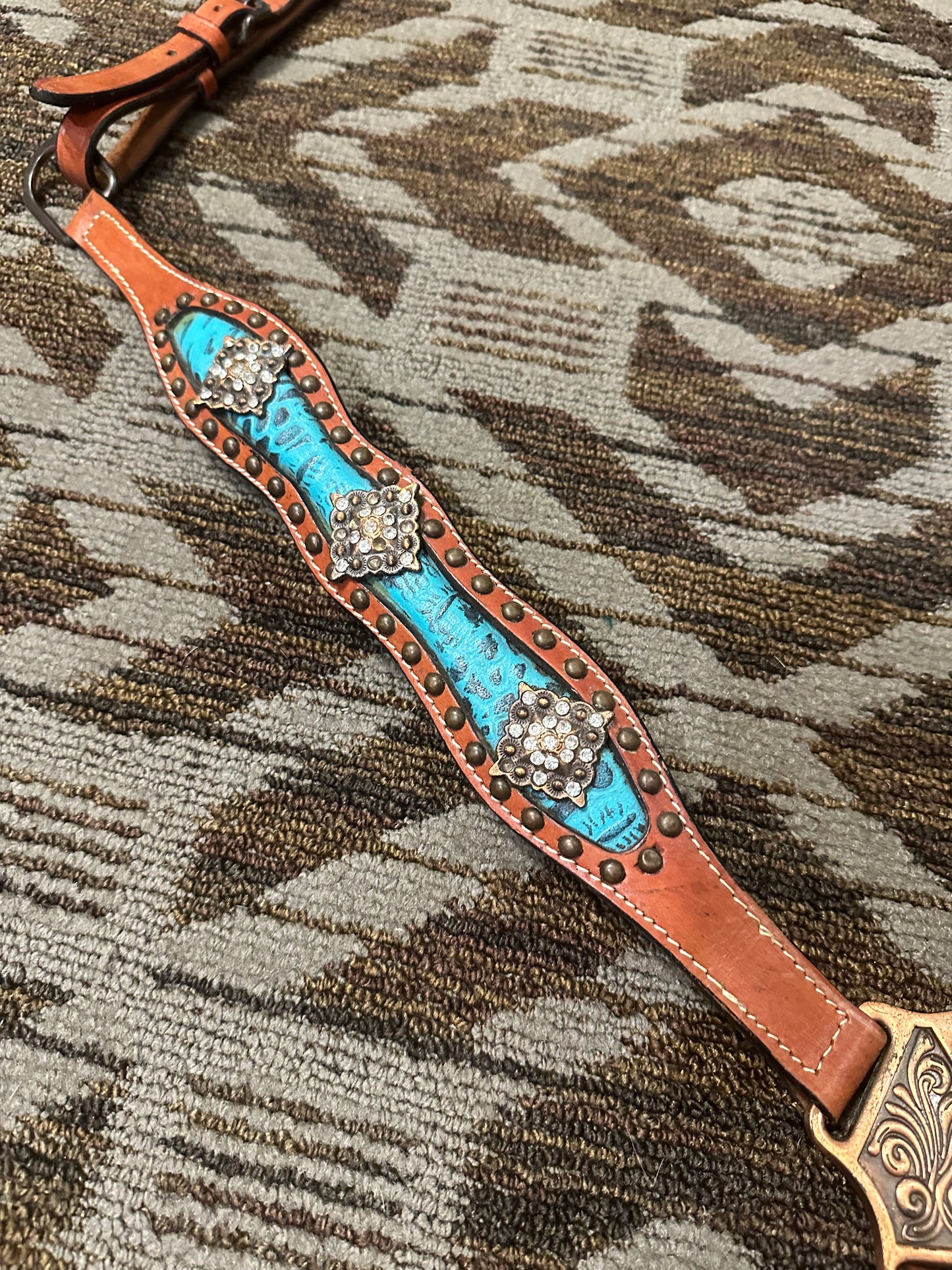 Leather Turquoise Bling Breastcollar