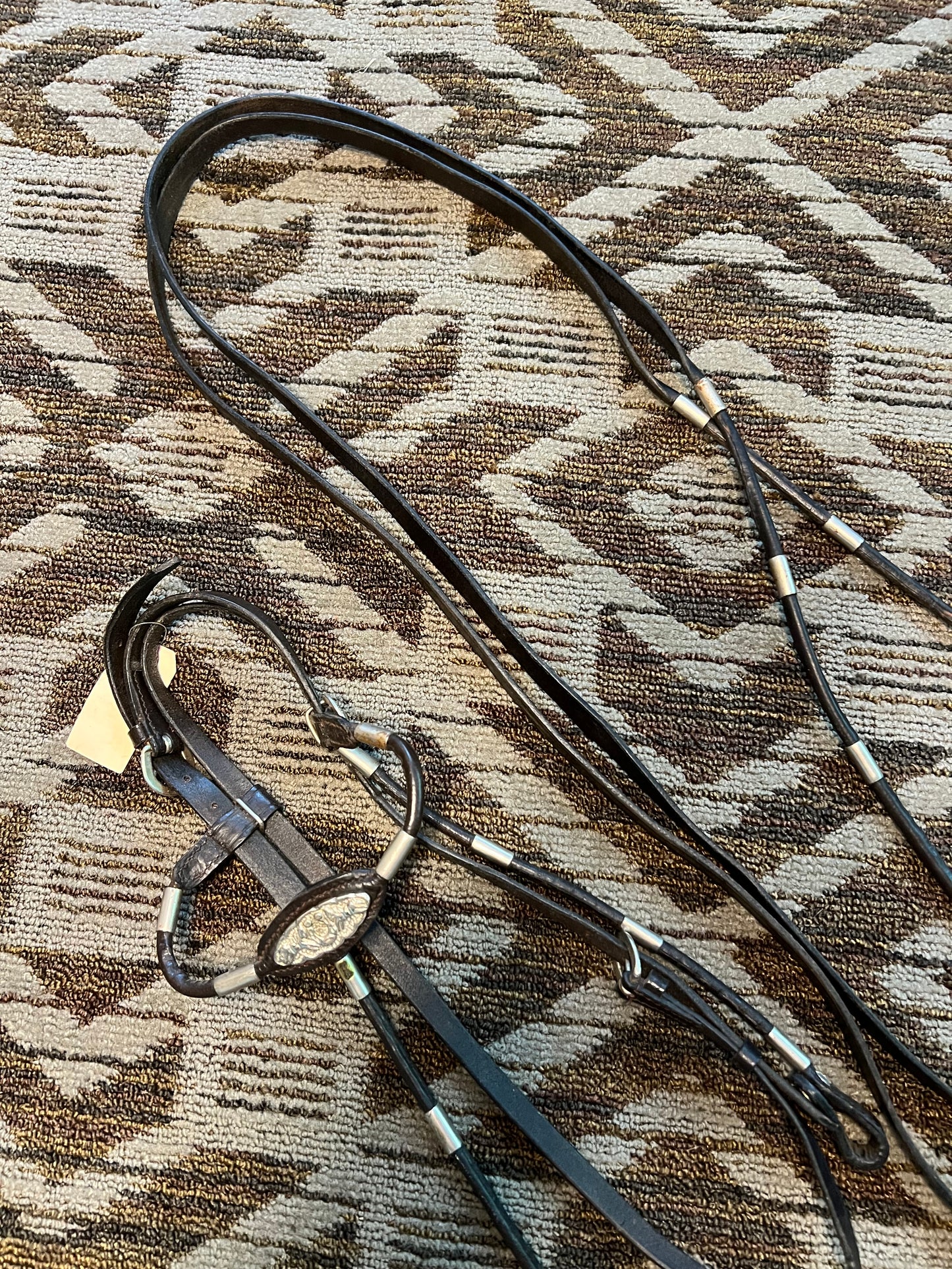 Brown Rolled Silver Bridle w/ Matching Reins