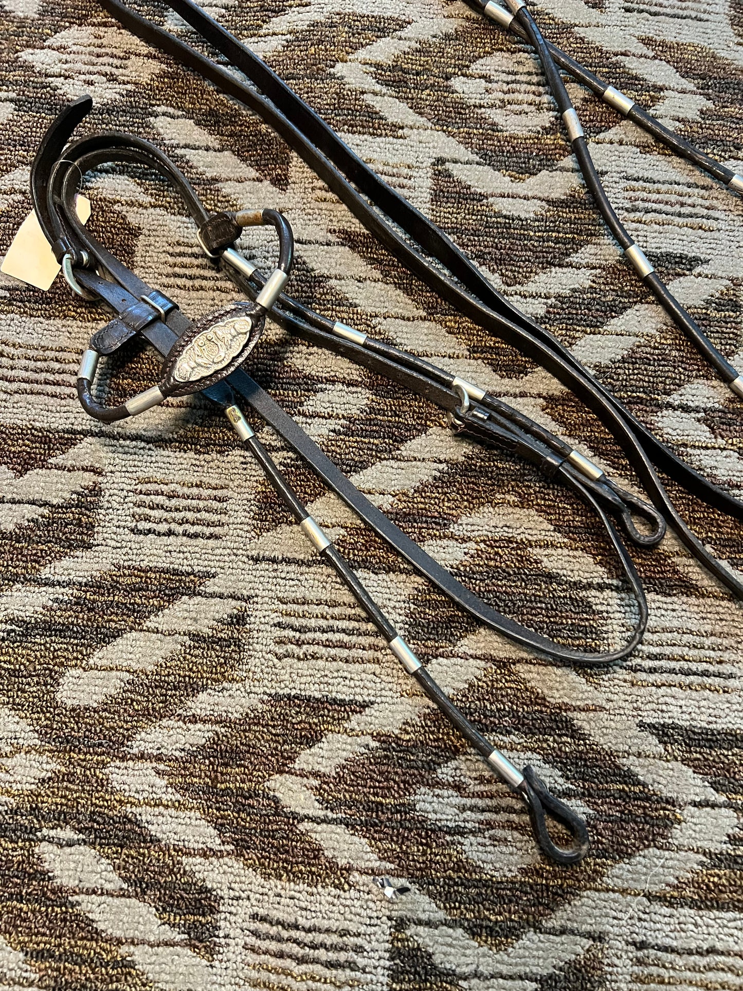 Brown Rolled Silver Bridle w/ Matching Reins