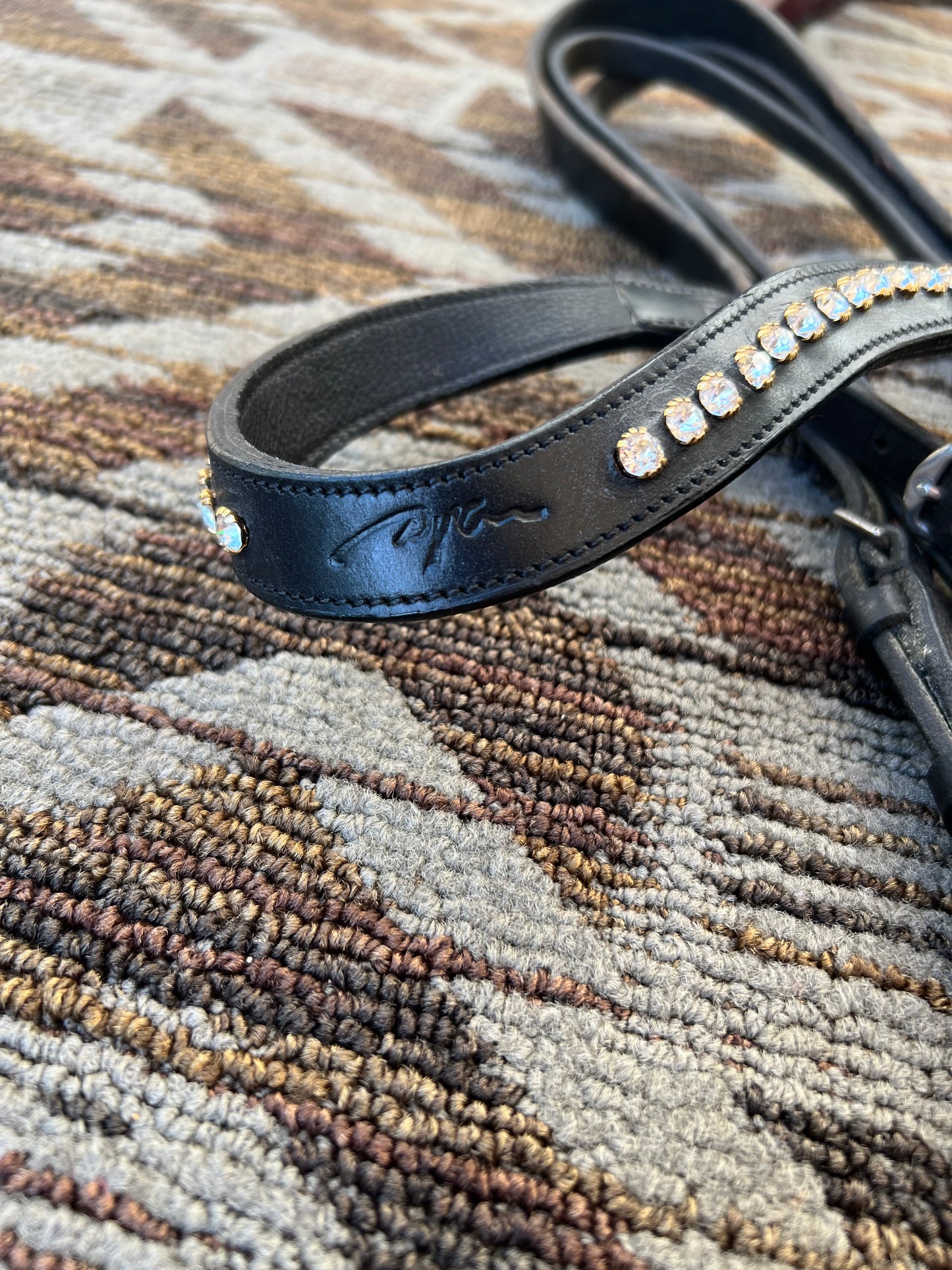 Dobert Classic Black Double Bridle w/ Dy’on Crystal Browband
