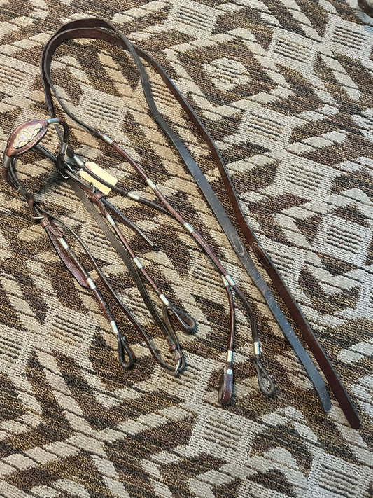 Rolled Silver Show Bridle w/ Matching Reins