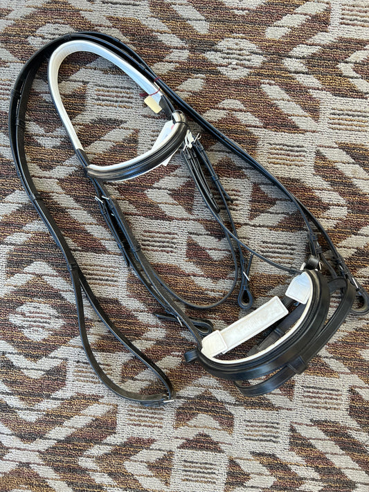 Red Barn Black Padded Bridle w/ Shaped Crown and Matching Reins