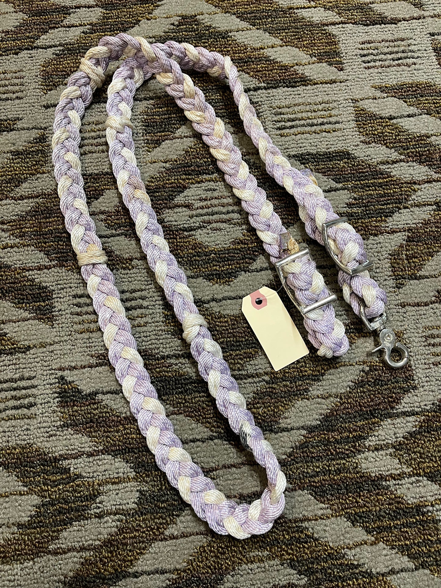 Purple & White Braided Reins