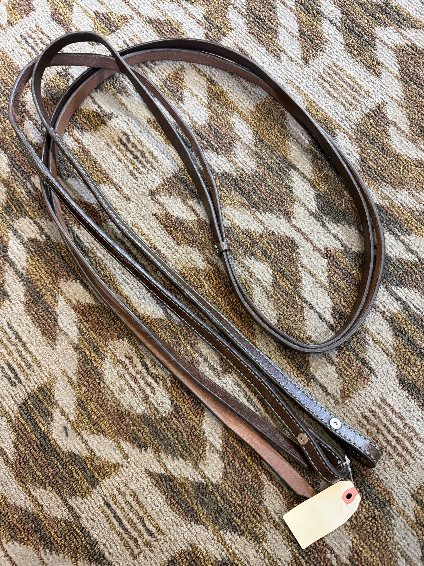 Dark Oil Split Reins w/ Blue Stitching