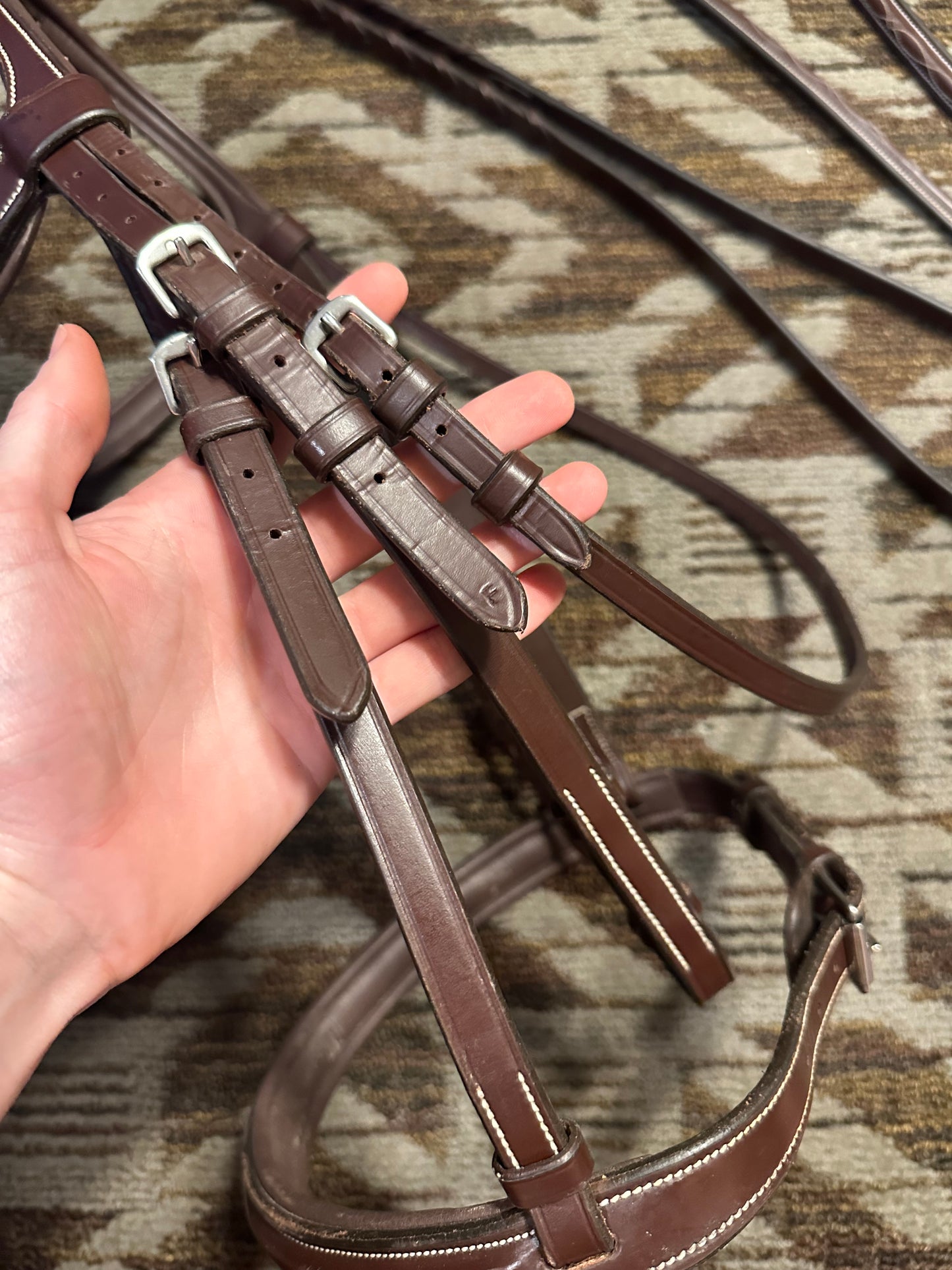 Padded Monocrown Fancy Stitched Bridle w/ Matching Reins