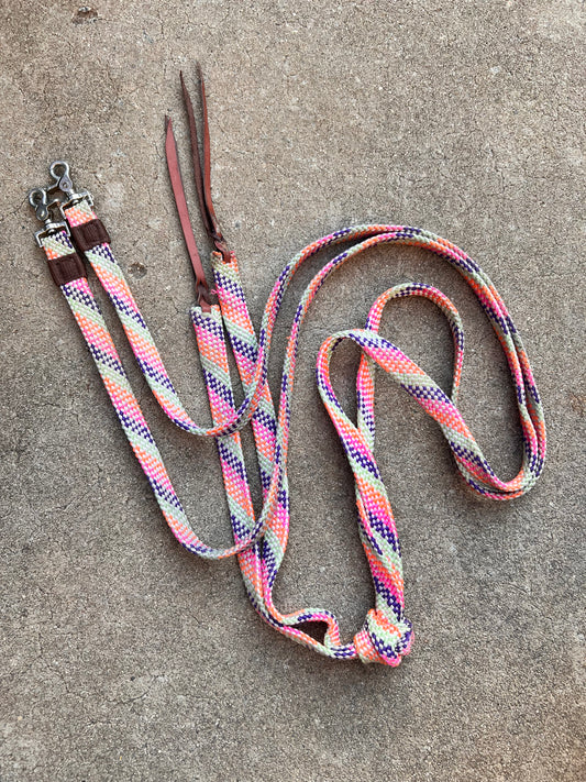 Nylon Split Reins w/ Leather Poppers