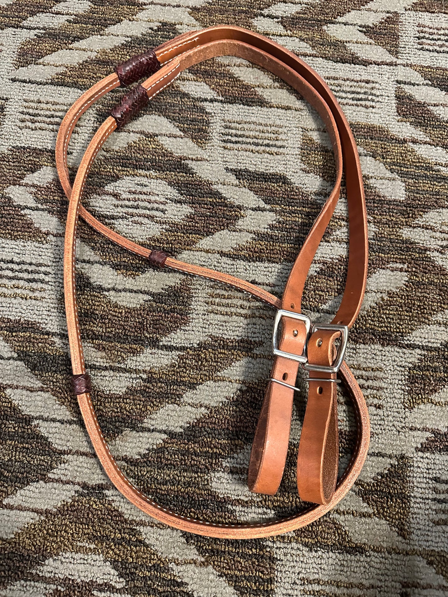 Leather Rolled Reins w/ Rawhide Hand Stops