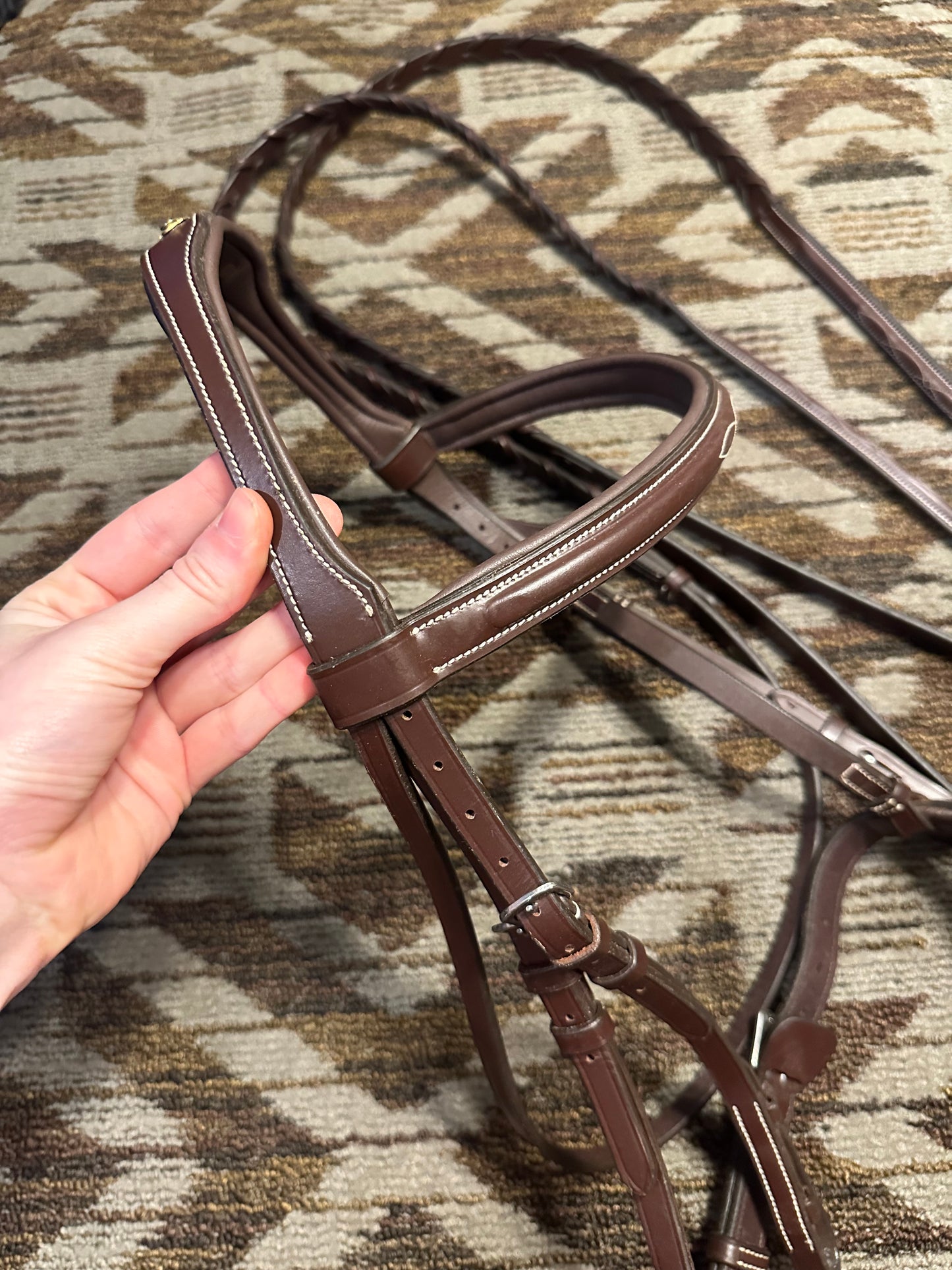 Padded Monocrown Fancy Stitched Bridle w/ Matching Reins