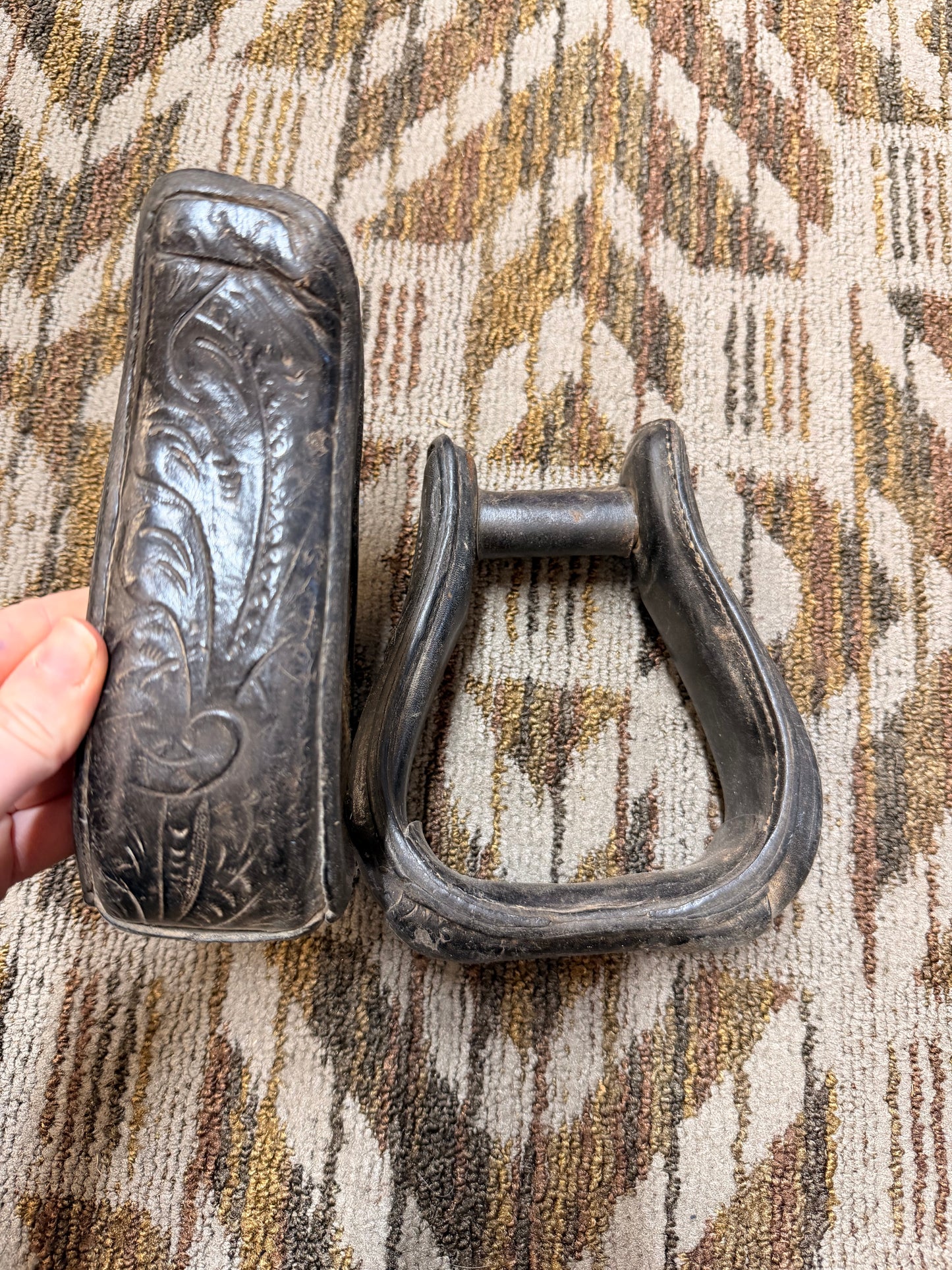 Black Tooled Leather Stirrups