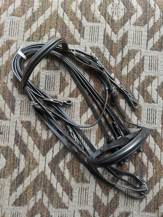 Black Padded Double Bridle w/ Reins