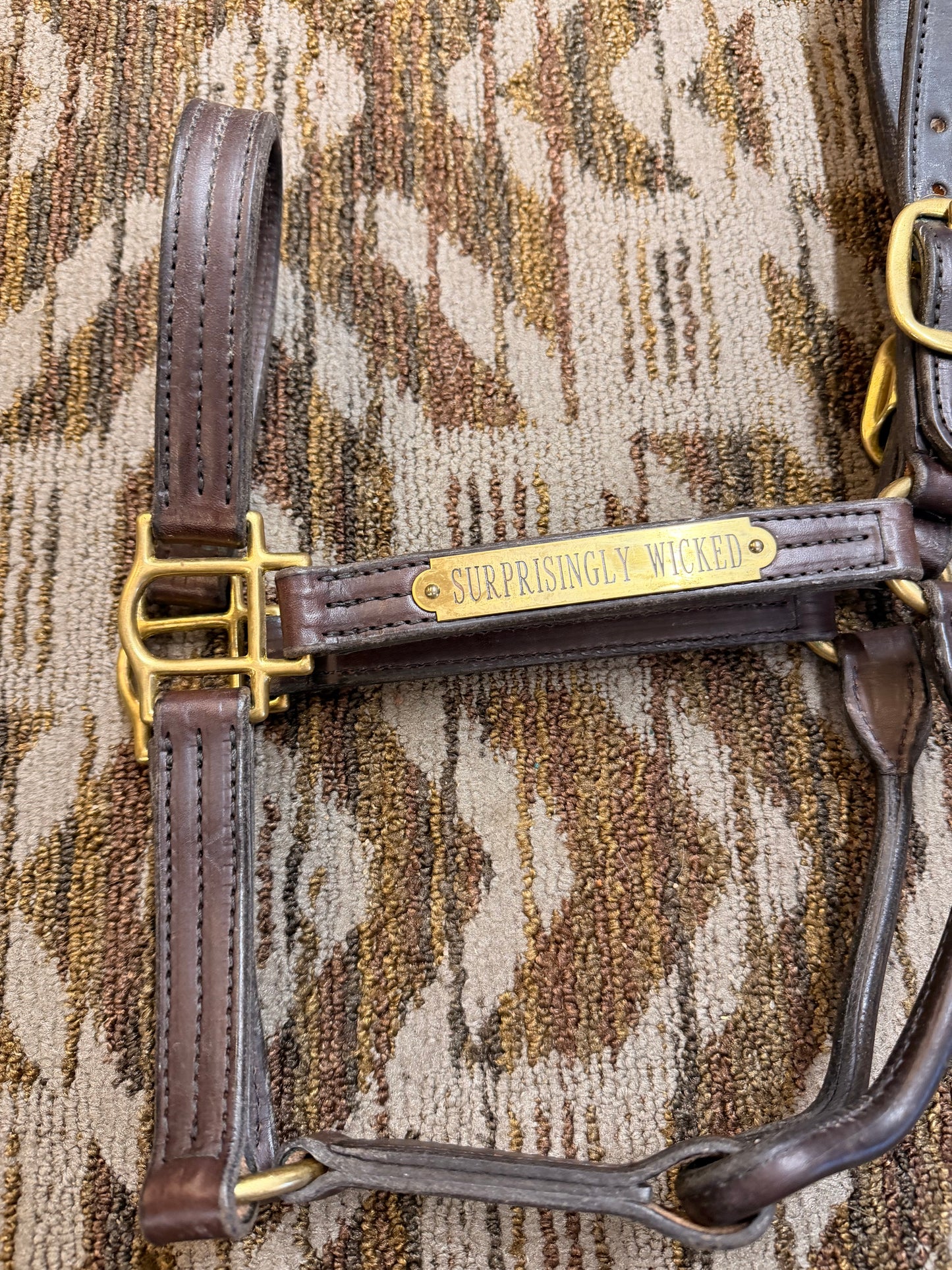 Triple Stitched Horse Leather Halter w/ Nameplate