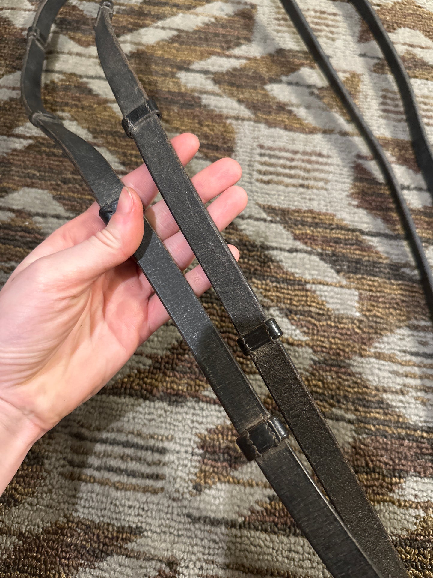 Black Leather Webbed Reins