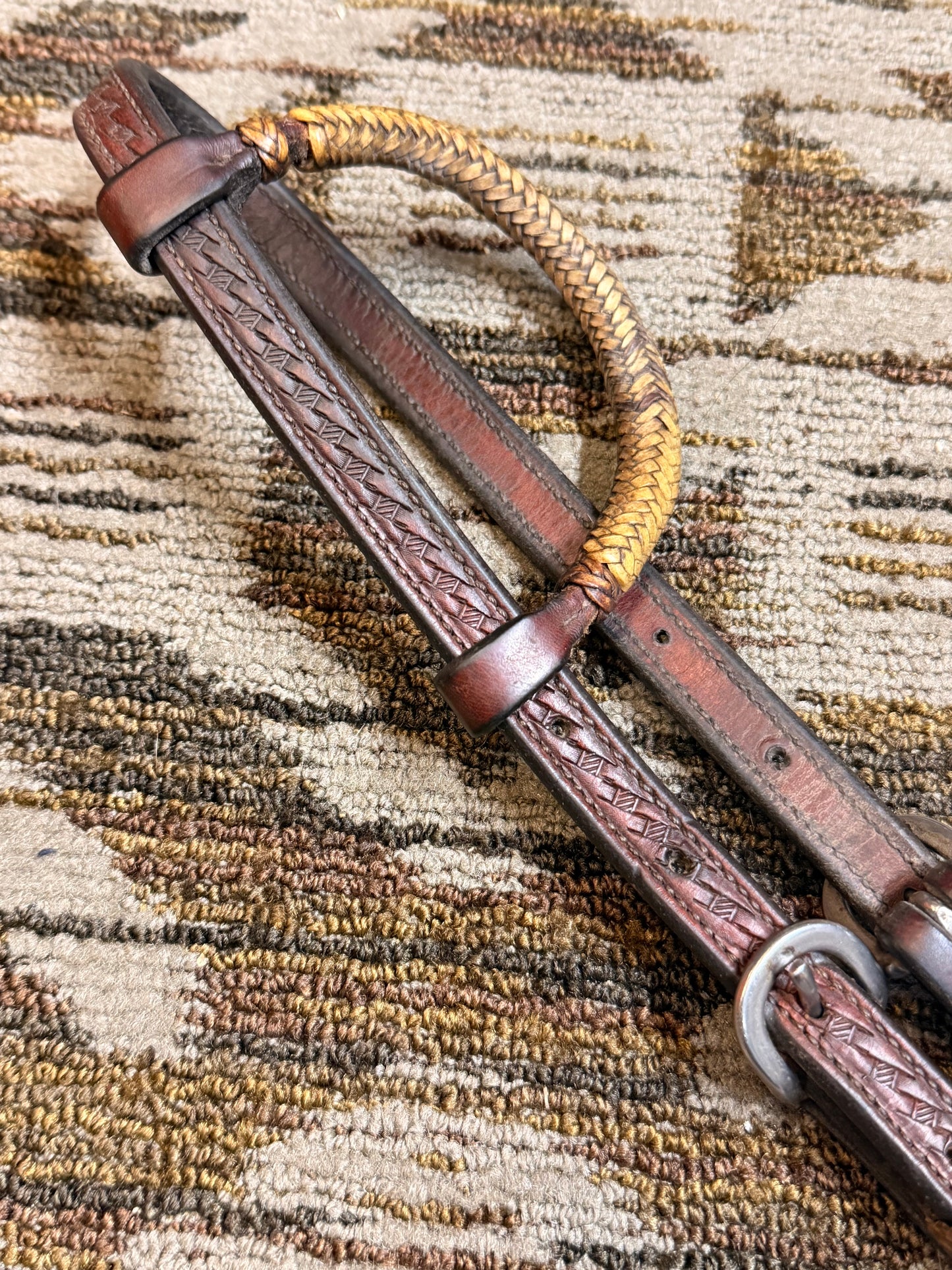 Tooled Rawhide One Ear Headstall