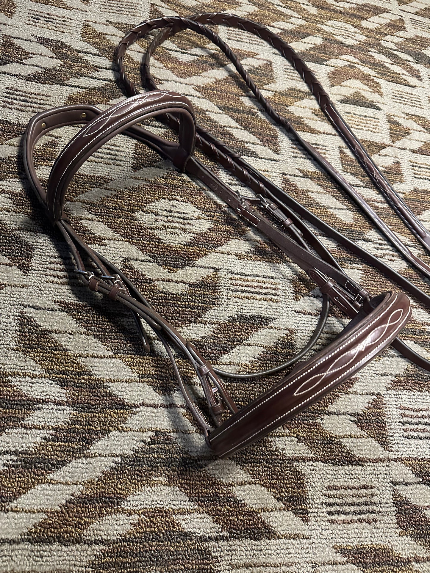 Padded Monocrown Fancy Stitched Bridle w/ Matching Reins
