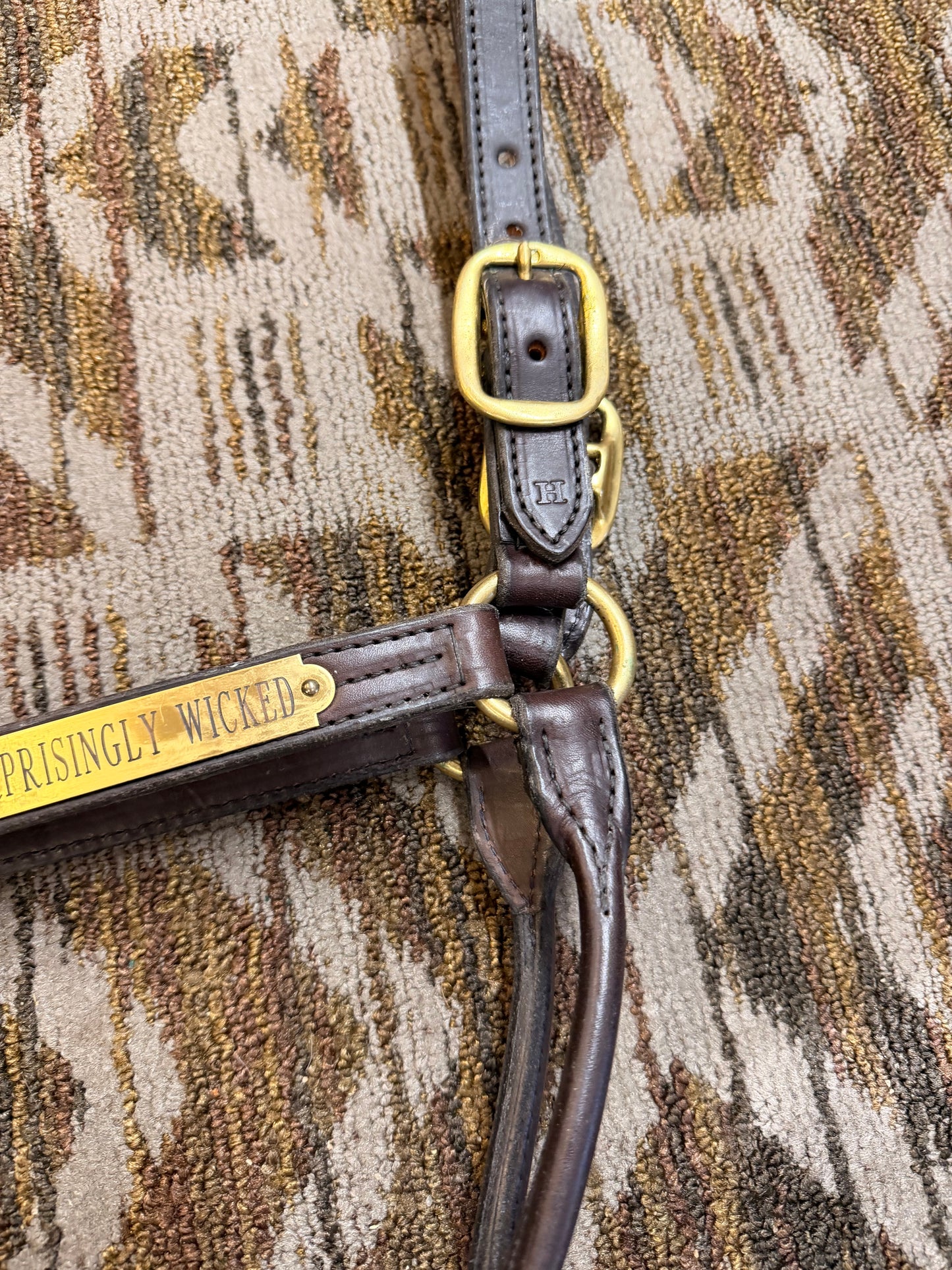 Triple Stitched Horse Leather Halter w/ Nameplate