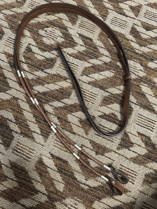 Leather Rolled Silver Split Reins