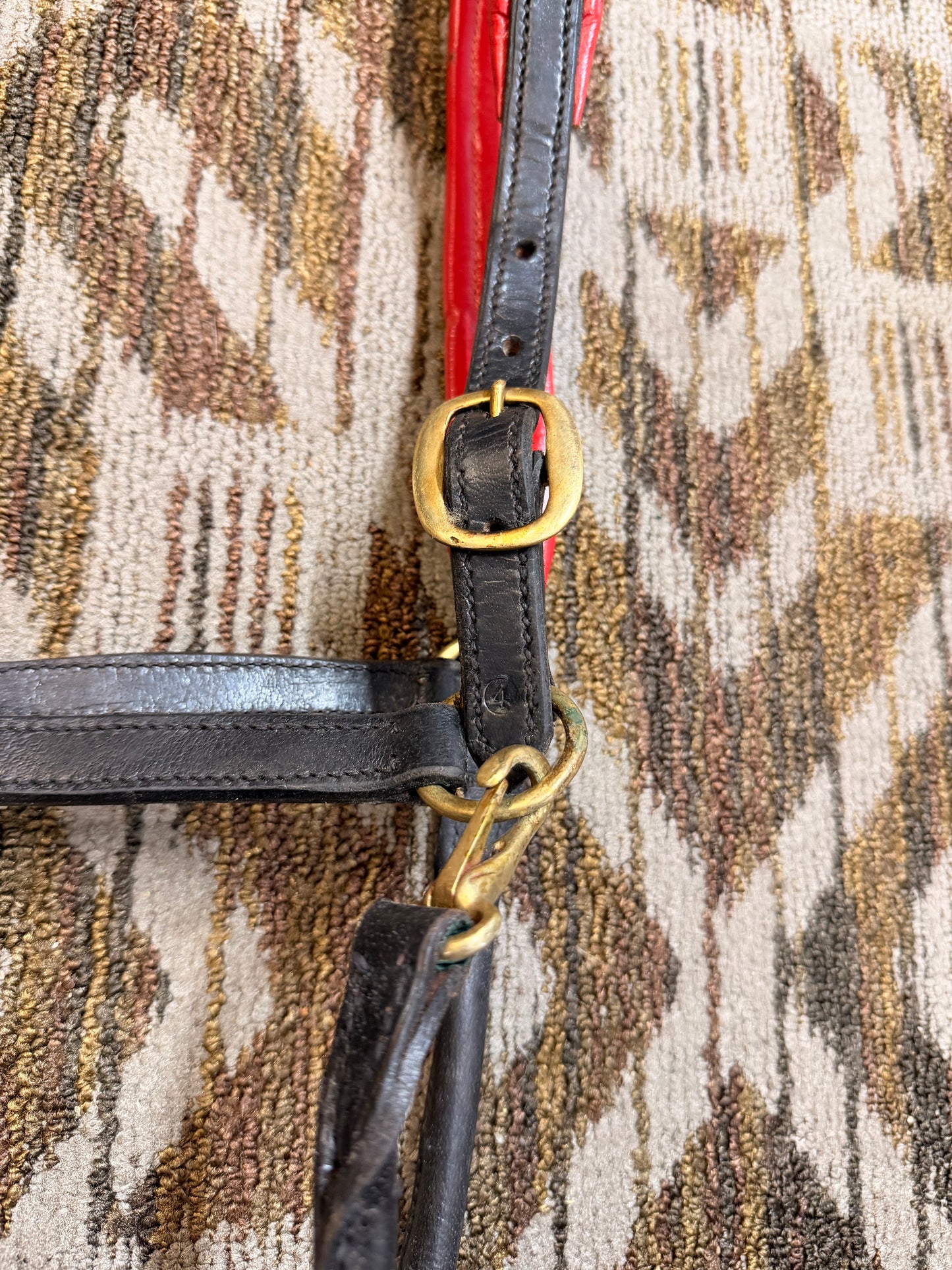 Black and Red Padded Leather Halter