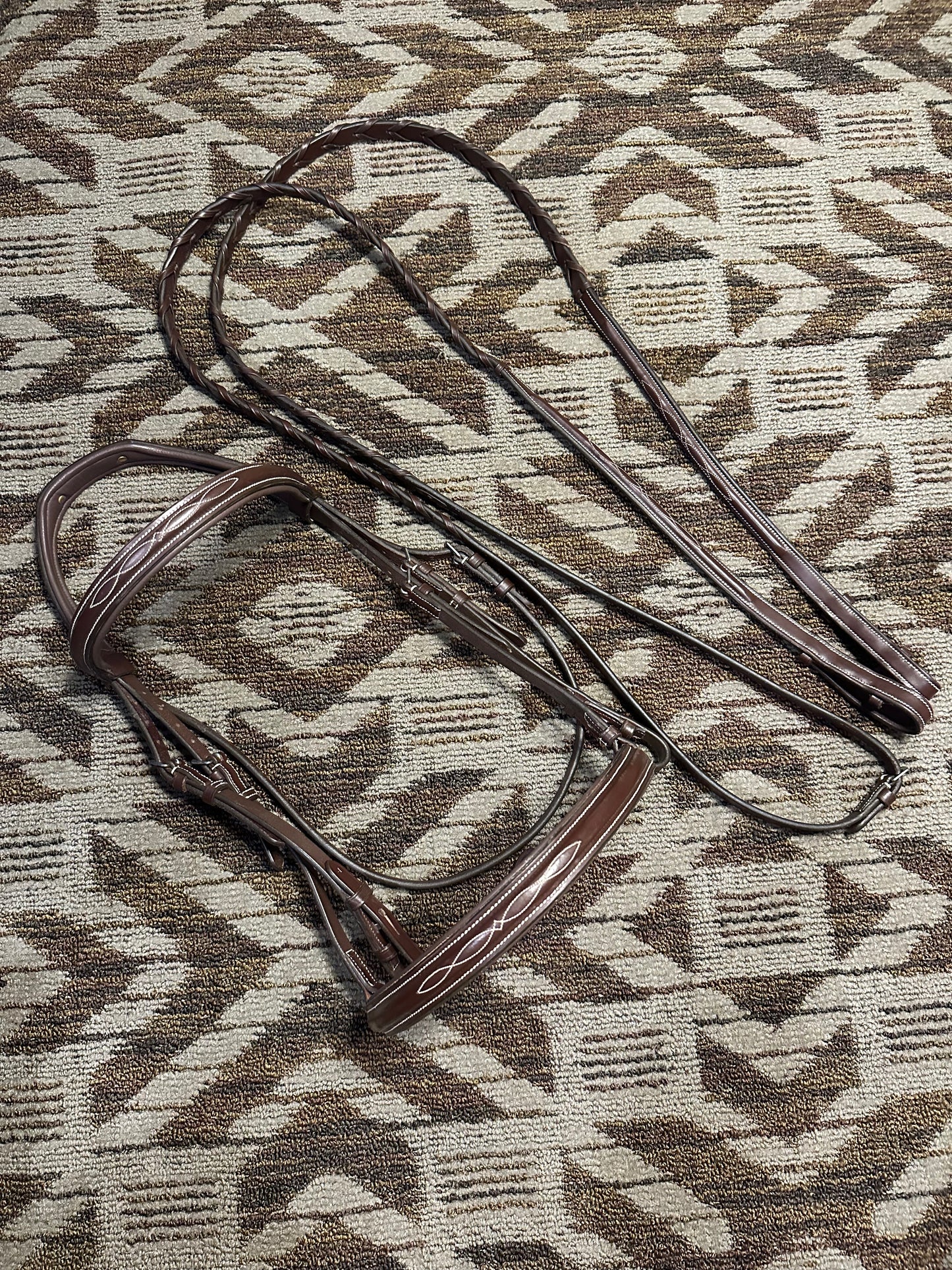 Padded Monocrown Fancy Stitched Bridle w/ Matching Reins