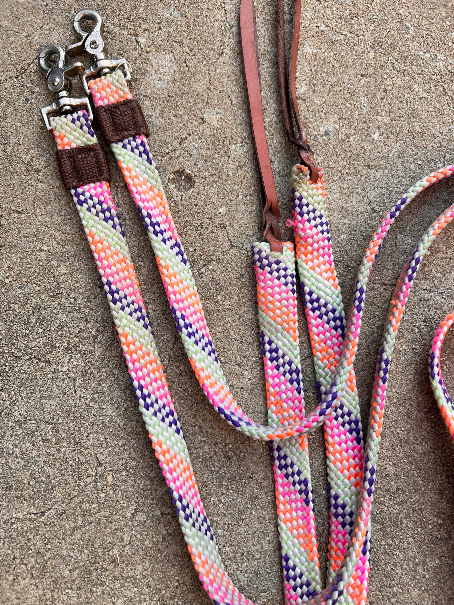 Nylon Split Reins w/ Leather Poppers