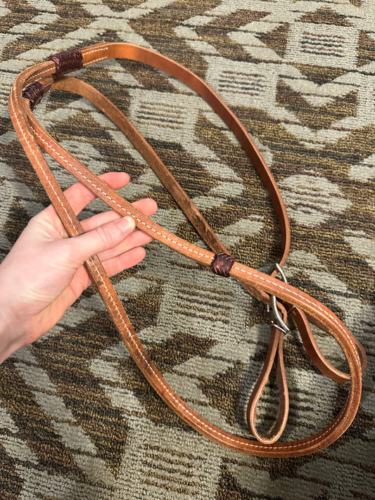 Leather Rolled Reins w/ Rawhide Hand Stops