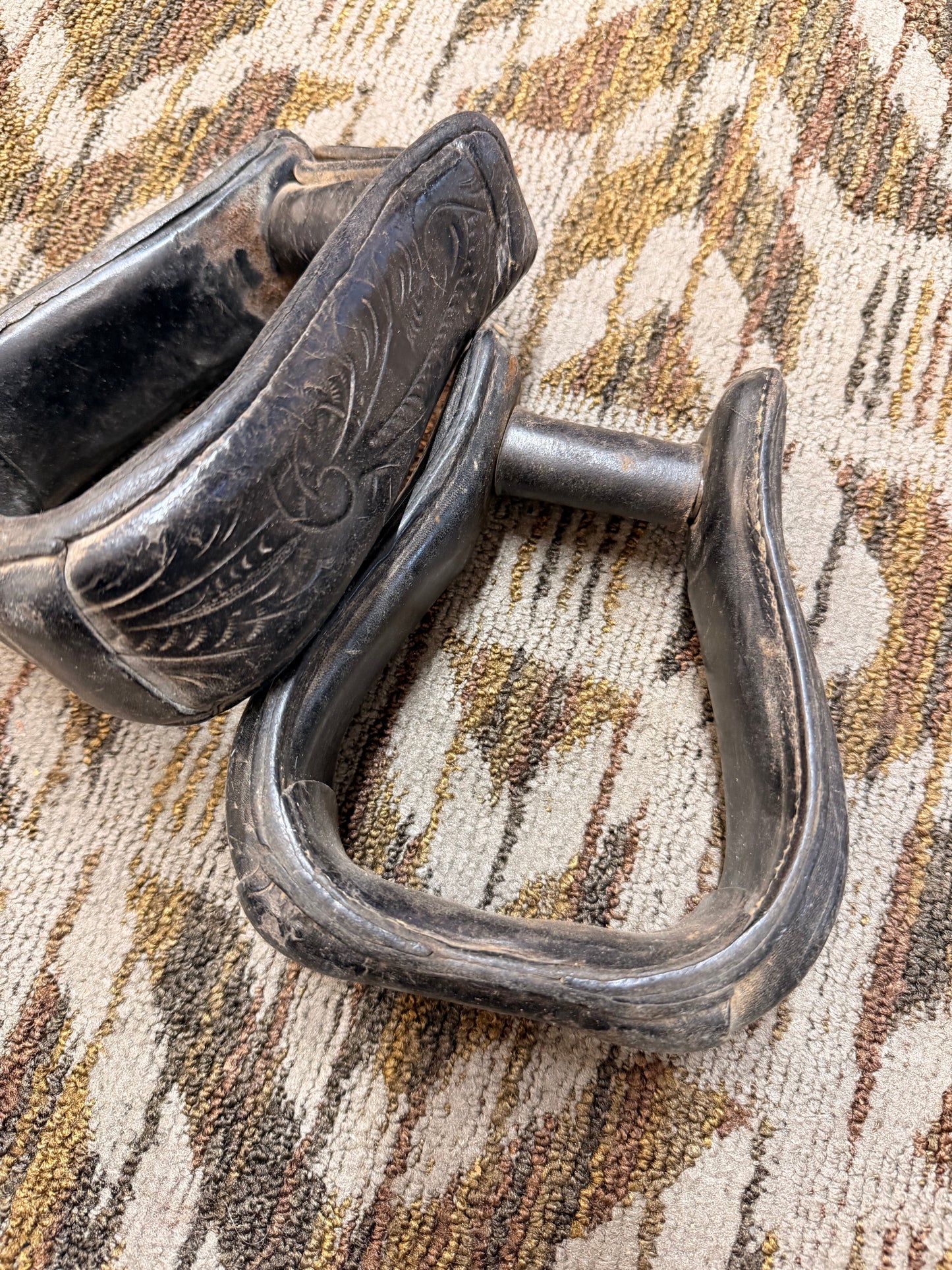 Black Tooled Leather Stirrups