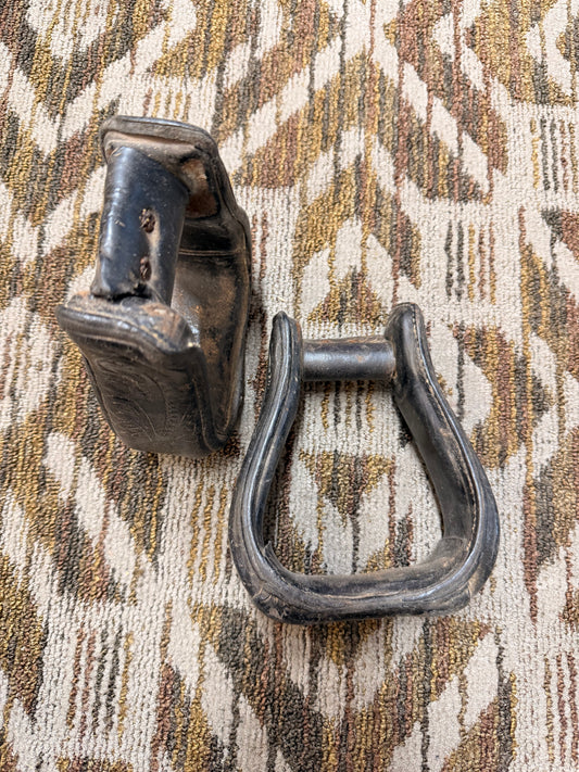 Black Tooled Leather Stirrups