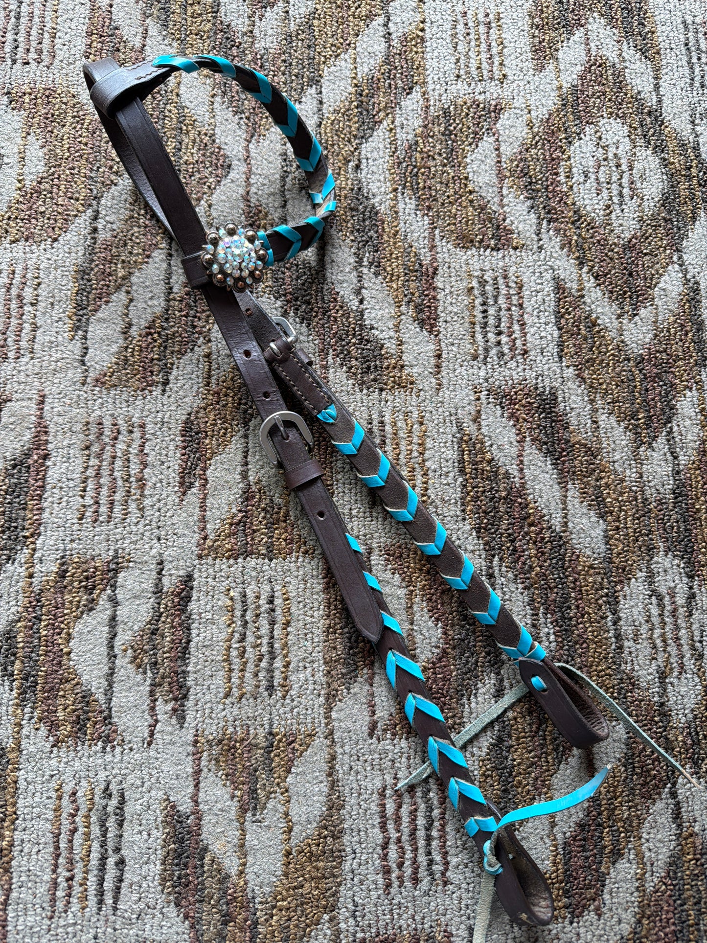 Blue Laced Blingy One Ear Headstall