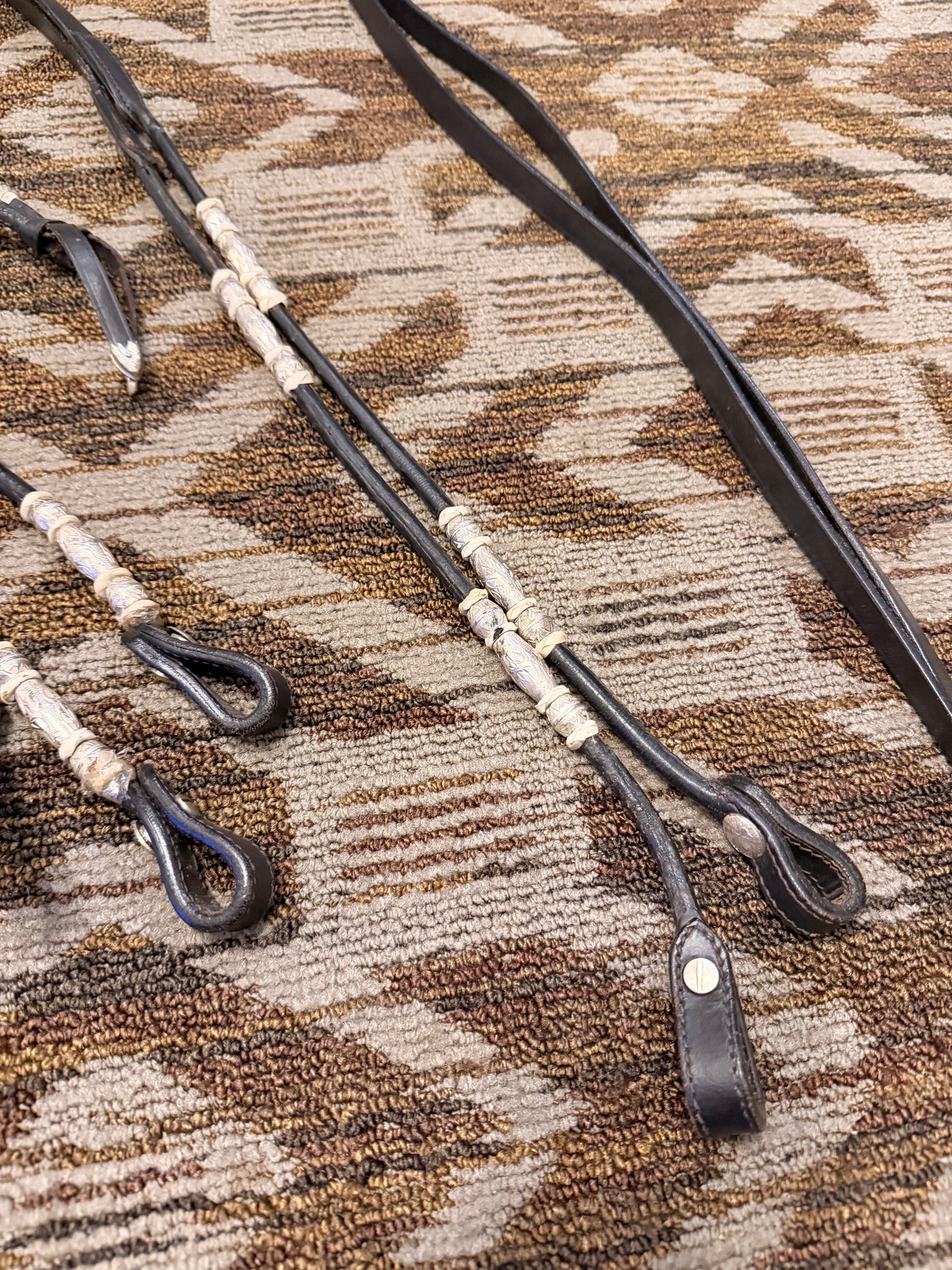 Black and Silver Rolled Show Headstall w/ Matching Reins