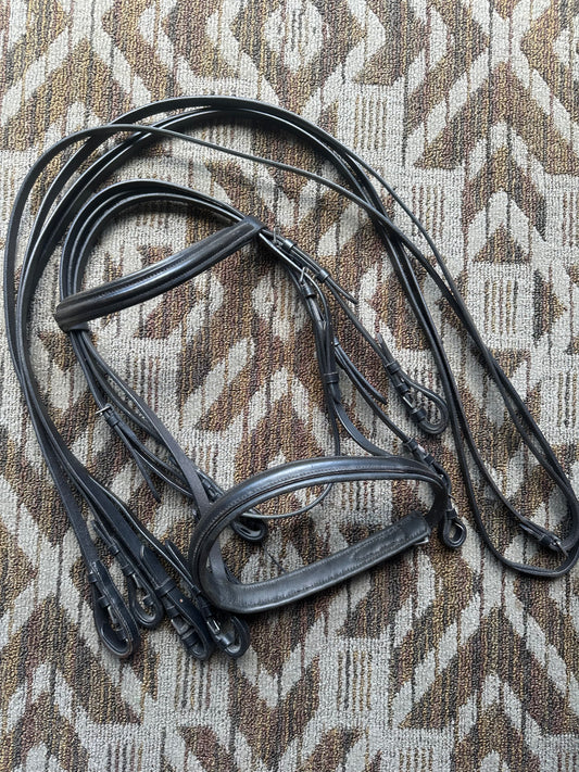 Black Padded Double Bridle w/ Reins