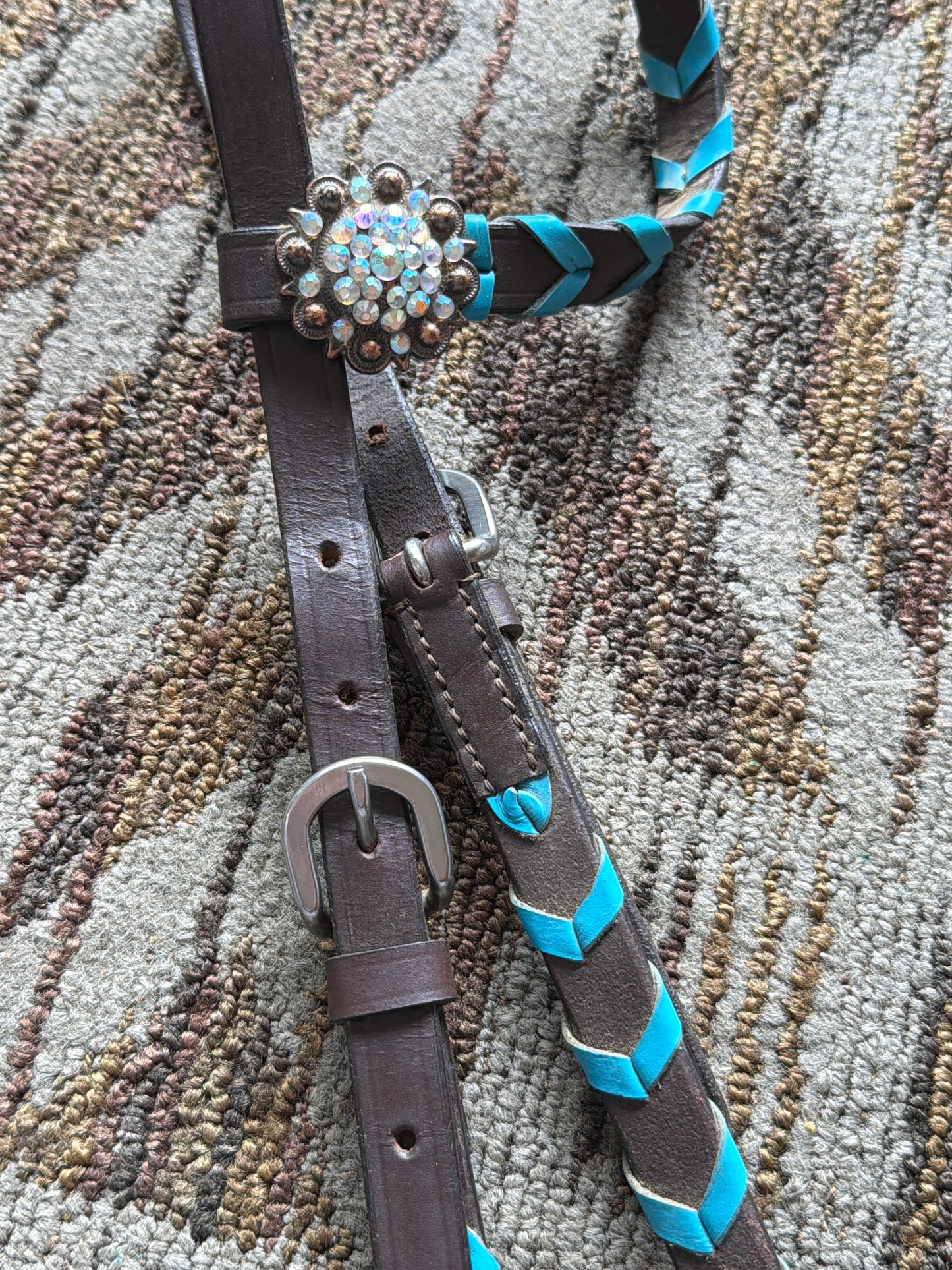 Blue Laced Blingy One Ear Headstall