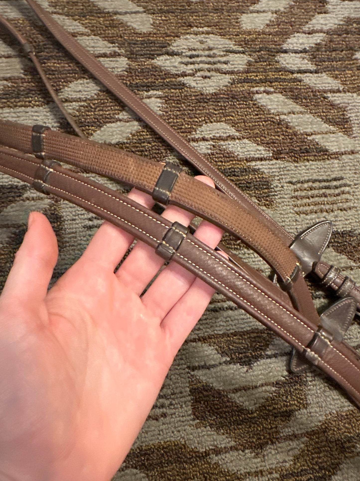 Brown Calf Lined Rubber Grip Reins