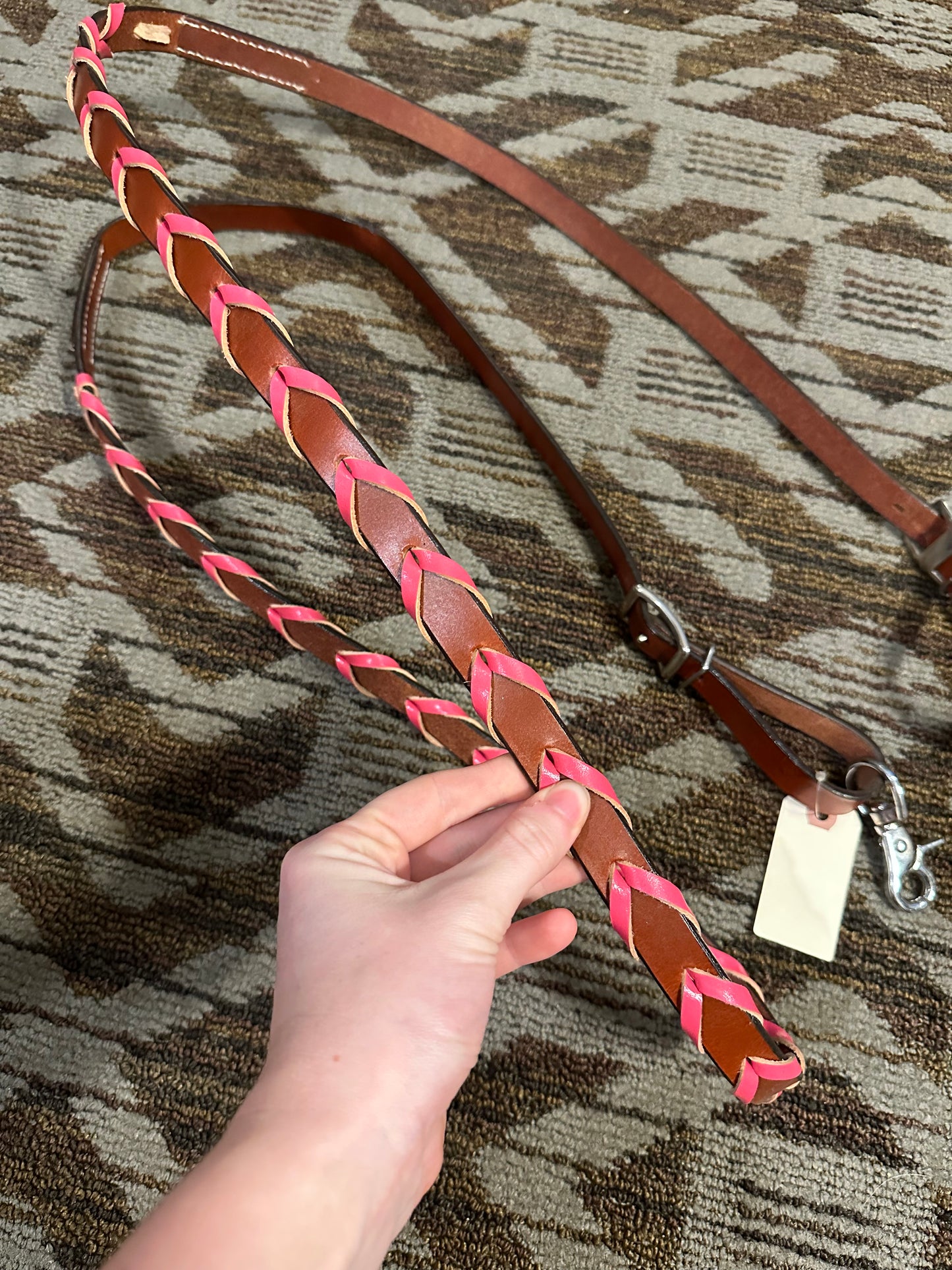 New Leather Pink Laced Loop Reins