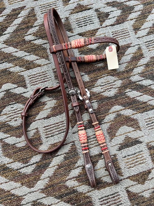 Leather Headstall w/ Rawhide and  Tooling