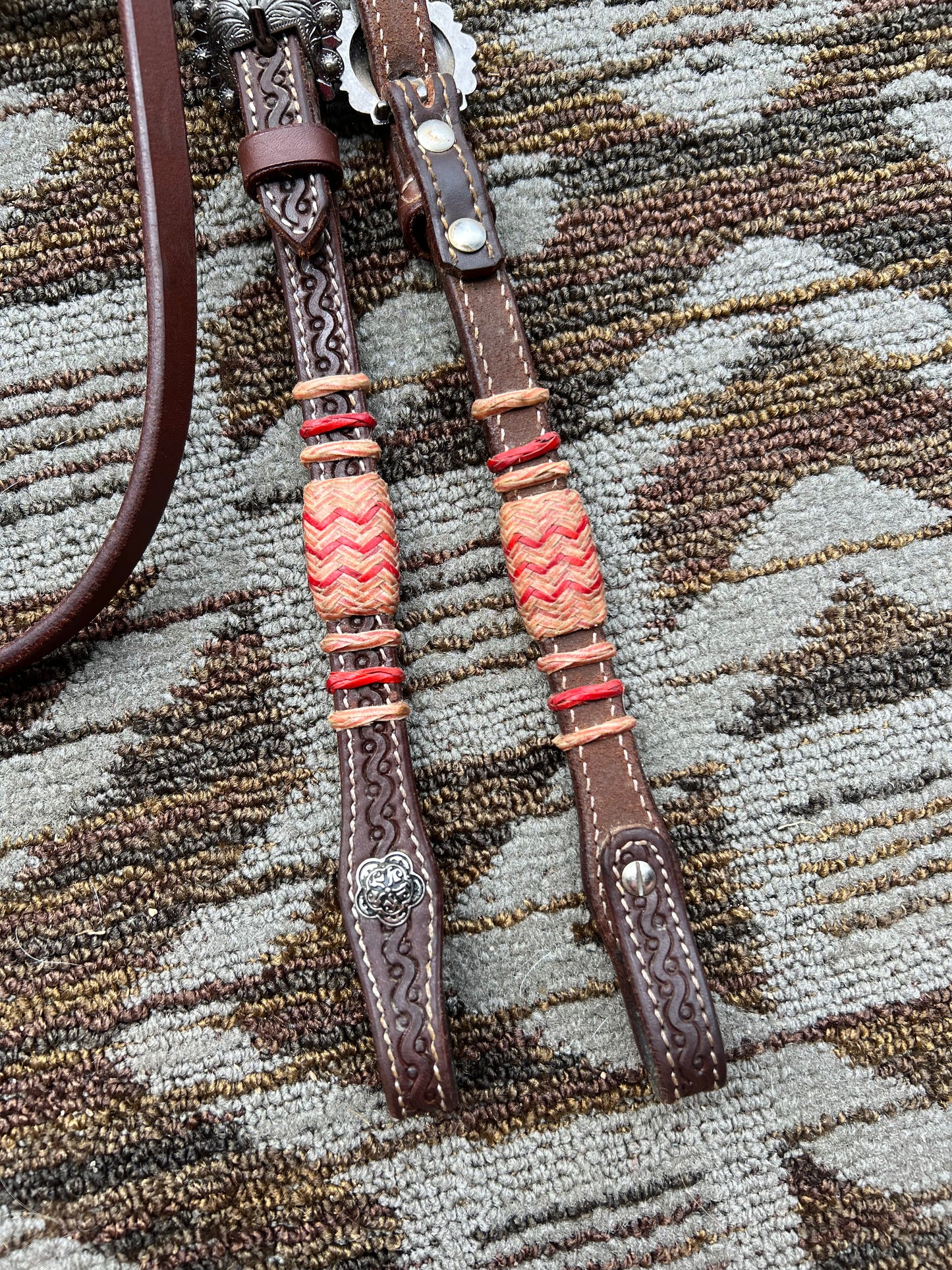 Leather Headstall w/ Rawhide and  Tooling