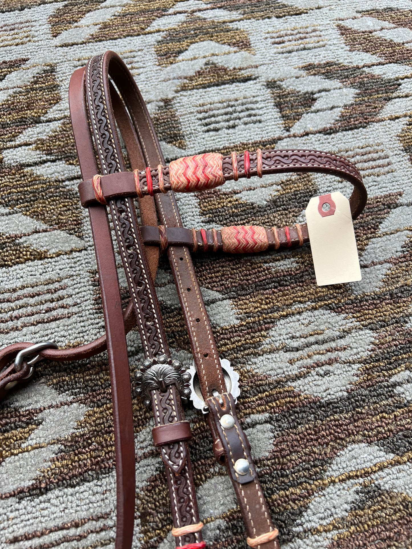 Leather Headstall w/ Rawhide and  Tooling