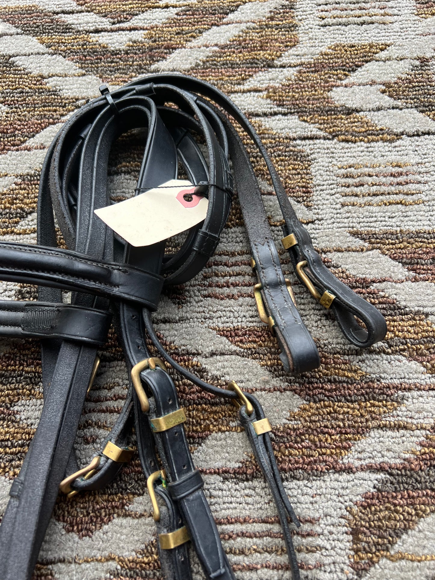 Black Bridle w/ Brass Hardware and Matching Reins