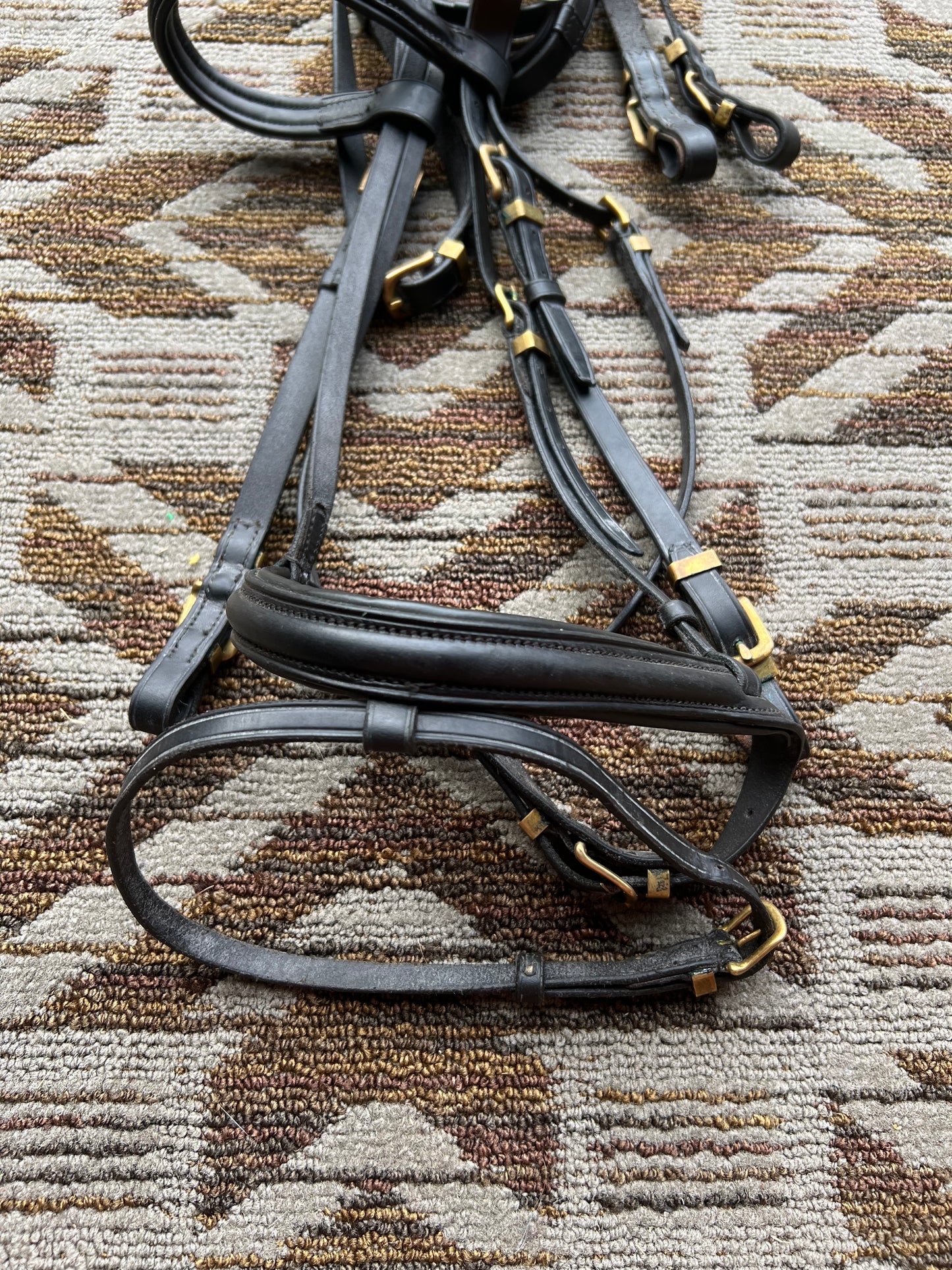 Black Bridle w/ Brass Hardware and Matching Reins